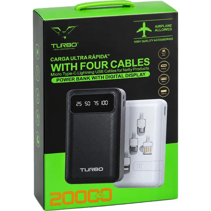 Power bank Turbo 20.000 mAh con 4 cables